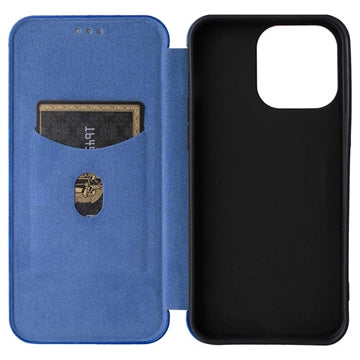 iPhone 15 Pro Max Flip Cover - Karbonfiber - Blå