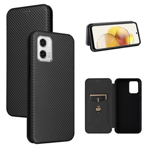 Motorola Moto G73 Flip Cover med Kortholder - Karbonfiber - Sort