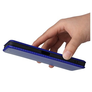 Sony Xperia 10 IV Flip Cover med Kortholder - Karbonfiber - Blå