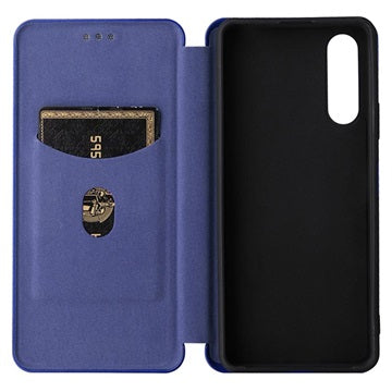 Sony Xperia 10 IV Flip Cover med Kortholder - Karbonfiber - Blå