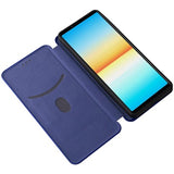 Sony Xperia 10 IV Flip Cover med Kortholder - Karbonfiber - Blå