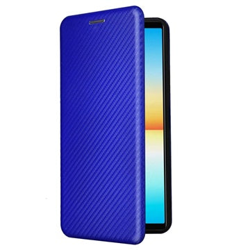 Sony Xperia 10 IV Flip Cover med Kortholder - Karbonfiber - Blå