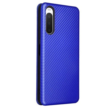 Sony Xperia 10 IV Flip Cover med Kortholder - Karbonfiber - Blå