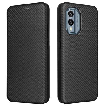 Nokia X30 Flip Cover med Kortholder - Karbonfiber - Sort