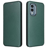 Nokia X30 Flip Cover med Kortholder - Karbonfiber - Grøn