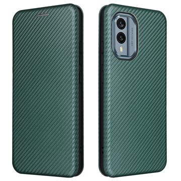 Nokia X30 Flip Cover med Kortholder - Karbonfiber - Grøn