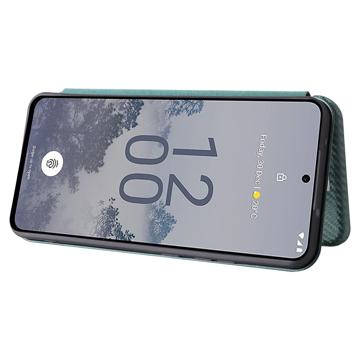 Nokia X30 Flip Cover med Kortholder - Karbonfiber - Grøn