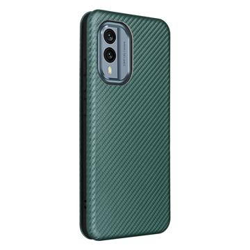 Nokia X30 Flip Cover med Kortholder - Karbonfiber - Grøn