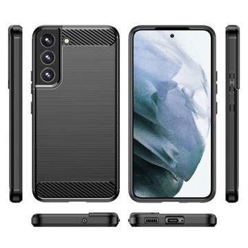 Samsung Galaxy S23 5G Børstet TPU Cover - Karbonfiber - Sort