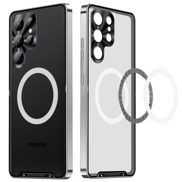 Galvaniseret Magnetisk Samsung Galaxy S23 Ultra 5G Hybrid Cover - Sølv