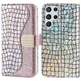 Croco Bling Series Samsung Galaxy S23 Ultra 5G Coverpung - Rødguld