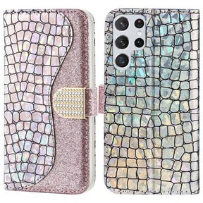 Croco Bling Series Samsung Galaxy S23 Ultra 5G Coverpung - Rødguld