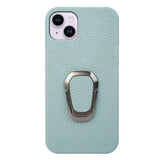iPhone 14 Plus Læder Belagt Cover med Ring Holder - Cyan