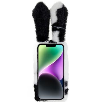 Lodne Vinterkaninører iPhone 14 Plus Cover med Glimmer - Sort / Hvid