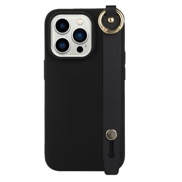 Candy Color iPhone 14 Pro TPU Cover med Håndrem - Sort