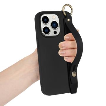 Candy Color iPhone 14 Pro TPU Cover med Håndrem - Sort