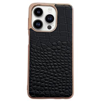 Krokodille Series iPhone 14 Pro Læder Dækket Cover - Sort