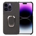 iPhone 14 Pro Max Læder Belagt Cover med Ring Holder - Sort