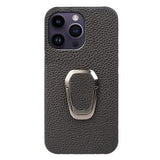 iPhone 14 Pro Max Læder Belagt Cover med Ring Holder - Sort