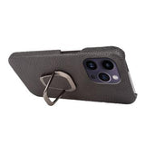 iPhone 14 Pro Max Læder Belagt Cover med Ring Holder - Sort