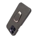 iPhone 14 Pro Max Læder Belagt Cover med Ring Holder - Sort