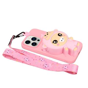 Cartoon Design iPhone 14 Pro Max TPU Cover med Lynlåslomme - Svin