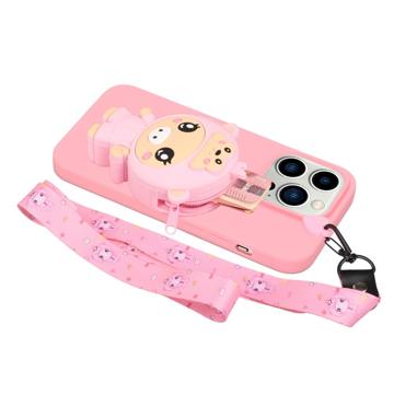 Cartoon Design iPhone 14 Pro Max TPU Cover med Lynlåslomme - Svin