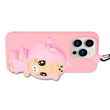 Cartoon Design iPhone 14 Pro Max TPU Cover med Lynlåslomme - Svin