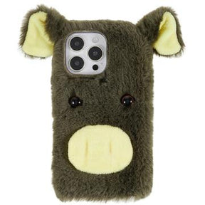 Fluffy Plush iPhone 14 Pro Hybrid Cover - Grøn Gris