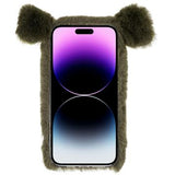 Fluffy Plush iPhone 14 Pro Hybrid Cover - Grøn Gris