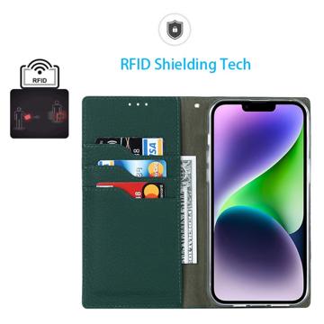 iPhone 14 Læderpung Cover med RFID - Mørkegrøn