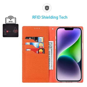 iPhone 14 Læderpung Cover med RFID - Orange