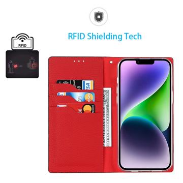 iPhone 14 Læderpung Cover med RFID - Rød