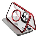 iPhone 15 Pro Max - cover i dobbeltsidet HD-hærdet glas, kompatibelt med MagSafe - rød