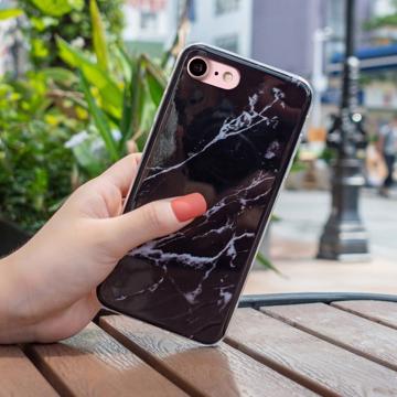 Marmormønster IMD-model iPhone 7/8/SE (2020)/SE (2022) TPU-cover - Sort