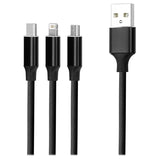 Forever 3-i-1 Flettet USB Ladekabel - 1.2m - Sort