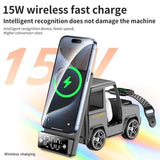 G63 bilformet 15W trådløs oplader med Bluetooth-højttaler, ur og stemningslys - orange