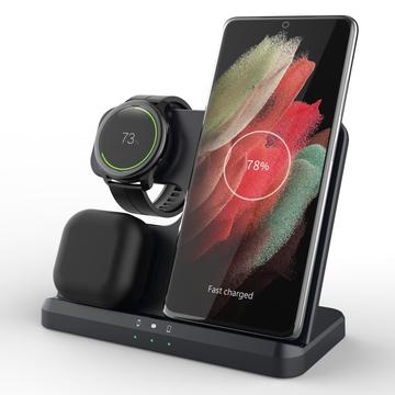 GY-Q10B 3-i-1 hurtigoplader trådløs opladestation til Qi-standardtelefoner / Samsung Galaxy Watch / høretelefoner - sort