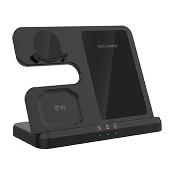 GY-Q10B 3-i-1 hurtigoplader trådløs opladestation til Qi-standardtelefoner / Samsung Galaxy Watch / høretelefoner - sort