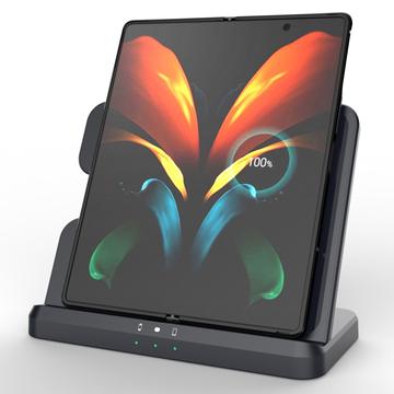 GY-Q10B 3-i-1 hurtigoplader trådløs opladestation til Qi-standardtelefoner / Samsung Galaxy Watch / høretelefoner - sort