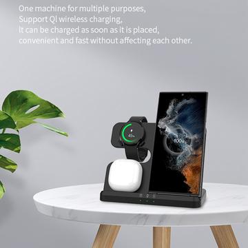 GY-Q10B 3-i-1 hurtigoplader trådløs opladestation til Qi-standardtelefoner / Samsung Galaxy Watch / høretelefoner - sort
