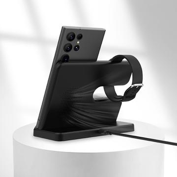 GY-Q10B 3-i-1 hurtigoplader trådløs opladestation til Qi-standardtelefoner / Samsung Galaxy Watch / høretelefoner - sort