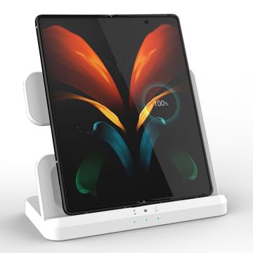 GY-Q10B 3-i-1 hurtigoplader trådløs opladestation til Qi-standardtelefoner / Samsung Galaxy Watch / høretelefoner - hvid
