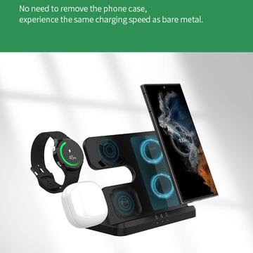 GY-Q10B 3-i-1 hurtigoplader trådløs opladestation til Qi-standardtelefoner / Samsung Galaxy Watch / høretelefoner - hvid