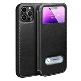 Dual View iPhone 14 Pro Max Flip Lædercover - Sort
