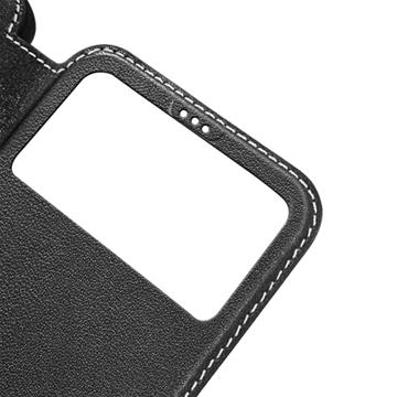 Dual View iPhone 14 Pro Max Flip Lædercover - Sort
