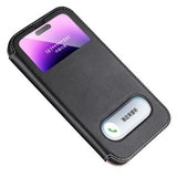 Dual View iPhone 14 Pro Max Flip Lædercover - Sort
