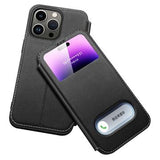 Dual View iPhone 14 Pro Max Flip Lædercover - Sort