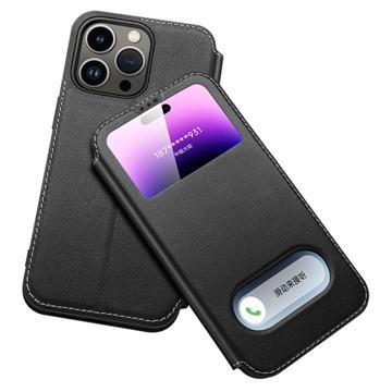 Dual View iPhone 14 Pro Max Flip Lædercover - Sort