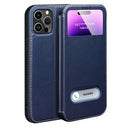 Dual View iPhone 14 Pro Max Flip Lædercover - Blå